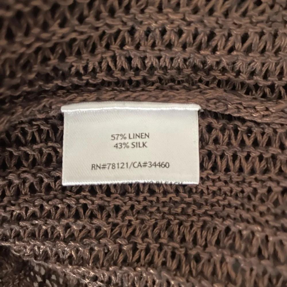 Eileen Fisher Brown Open Front Lightweight Cardigan Silk & Linen Blend Medium - Picture 9 of 10